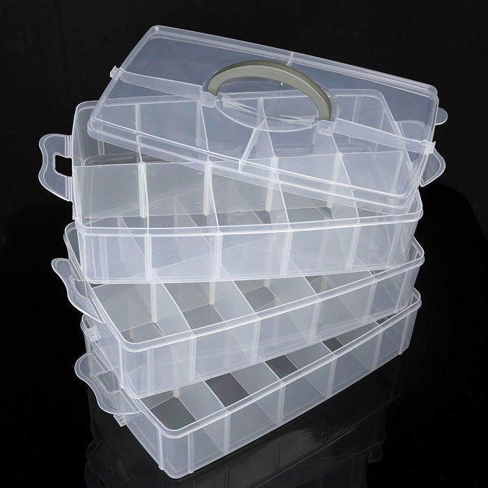 3 Layer – 30 Grid Storage Box | Transparent Plastic Organizer with Adjustable Compartments for Jewelry, Beads, Art & Craft Supplies (Random Color-Pack of 1)