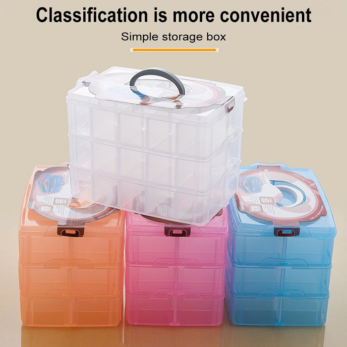 3 Layer – 30 Grid Storage Box | Transparent Plastic Organizer with Adjustable Compartments for Jewelry, Beads, Art & Craft Supplies (Random Color-Pack of 1)