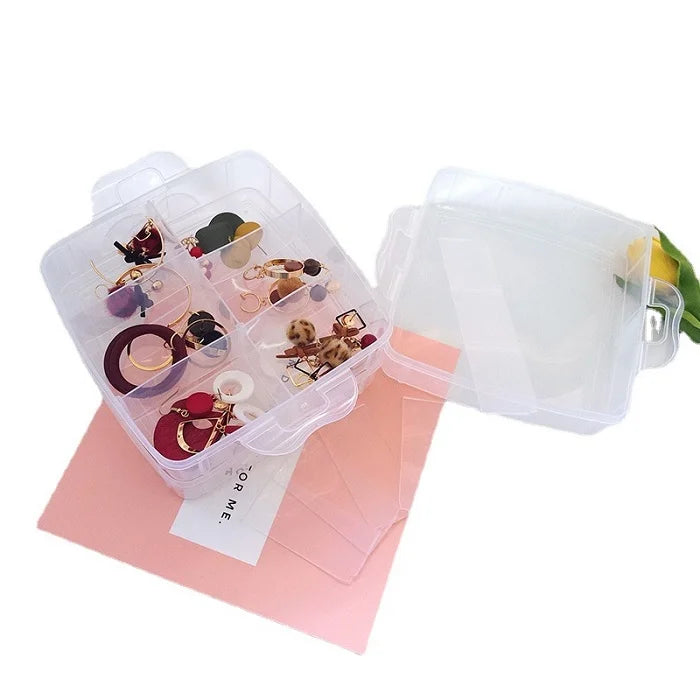 2-Layer 12-Grid Transparent Storage Box – Portable Detachable Organizer for Jewelry, Sewing, Buttons, Earrings, Hair Accessories & More (Pack of 1)