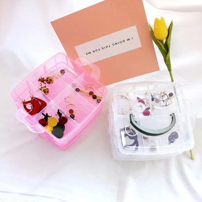 2-Layer 12-Grid Transparent Storage Box – Portable Detachable Organizer for Jewelry, Sewing, Buttons, Earrings, Hair Accessories & More (Pack of 1)