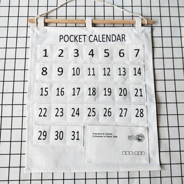 Wall Pocket Calendar Hanging Organizer – Monthly Day-Wise Planner with Clear Pockets for Saving Important Dates & Special Reminders