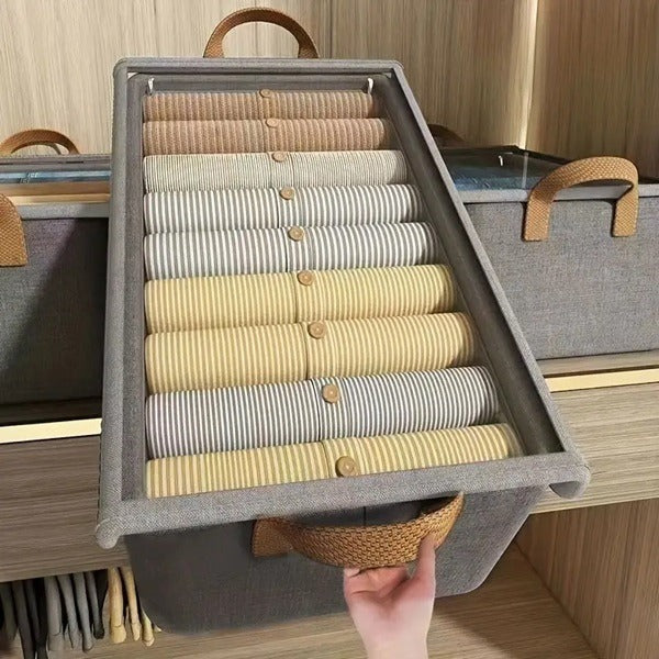 Foldable Storage Organizer Basket with Lid – Transparent Fabric Closet & Wardrobe Storage Box for Clothes (Pack of 1)