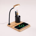 WoodWave 15W Wireless Charger, LED Lamp, Metal Pen Holder & Phone Stand
