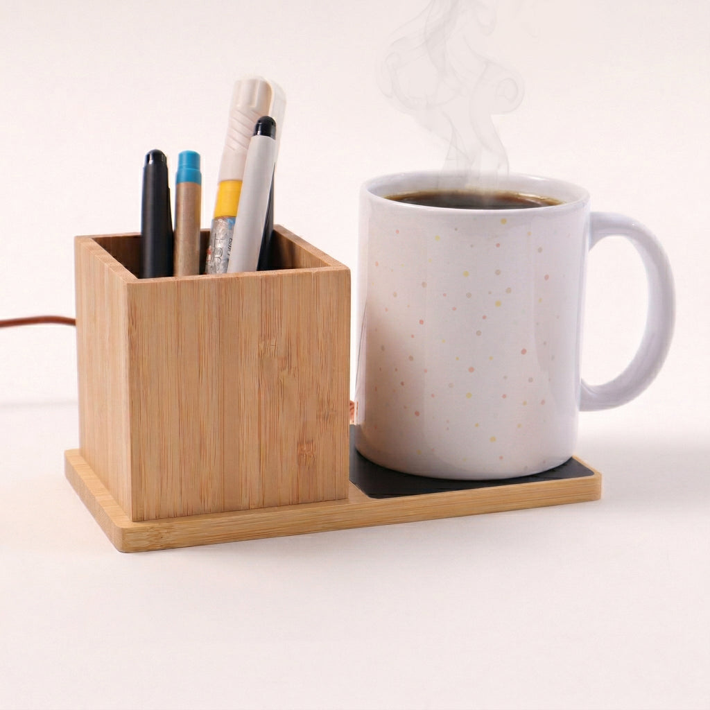 Bamboo Pen Stand & Cup Warmer