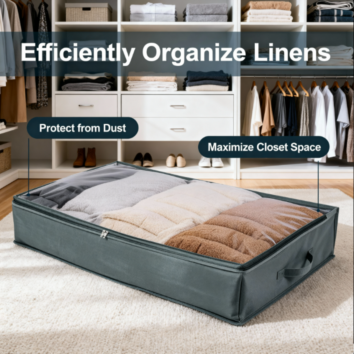 Under Bed Storage Bags – Large 49.8L Organizer for Shoes, Toys & Clothes | Foldable Space Saver Box with Handles(Pack of 1)