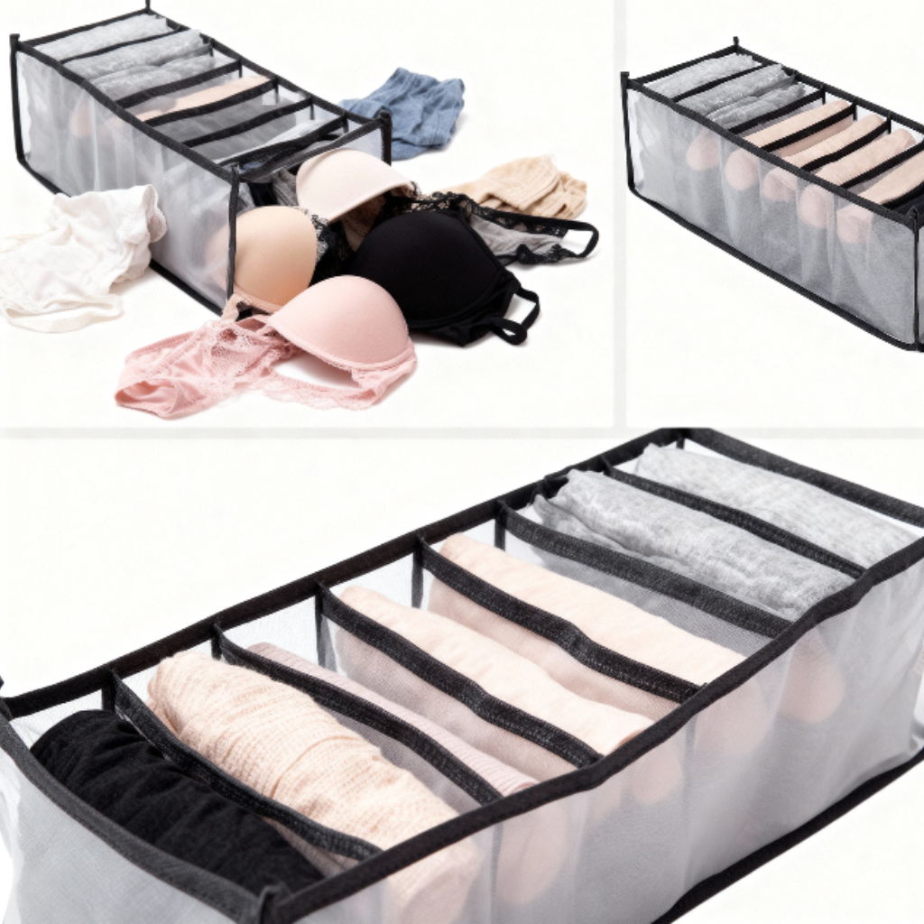 Mini 7-Compartment Underwear & Socks Organizer – Washable Drawer Storage Box for Closet & Wardrobe (Pack of 1)