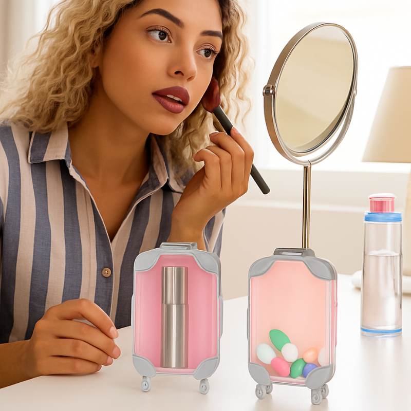 Cute Mini Suitcase Storage Box – Travel Organizer, Coin Bank & Gift Toy for Girls - Portable Cosmetic & Jewelry Holder