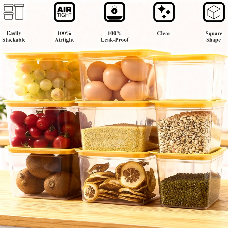 Plastic Fridge Storage Containers with Handle – Airtight Refrigerator Jars (1000 ml-Pack of 6 PCs)