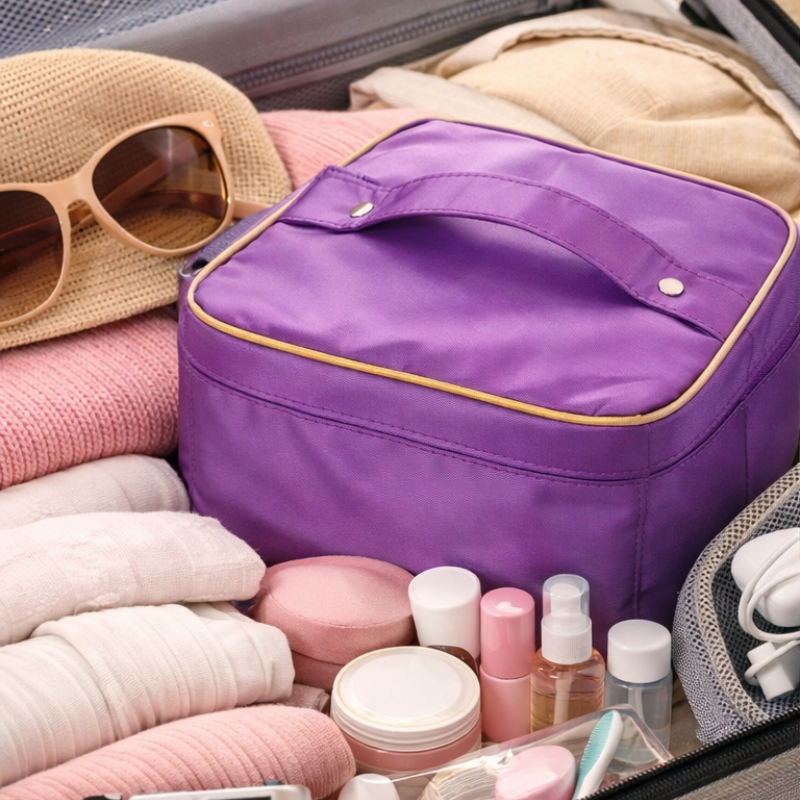 Portable Makeup & Toiletry Organizer Bag | Zipper Cosmetic Storage Pouch for Travel & Daily Use (Random Color-Pack of 1)