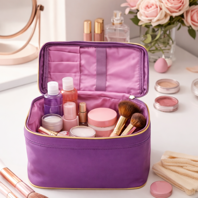 Portable Makeup & Toiletry Organizer Bag | Zipper Cosmetic Storage Pouch for Travel & Daily Use (Random Color-Pack of 1)