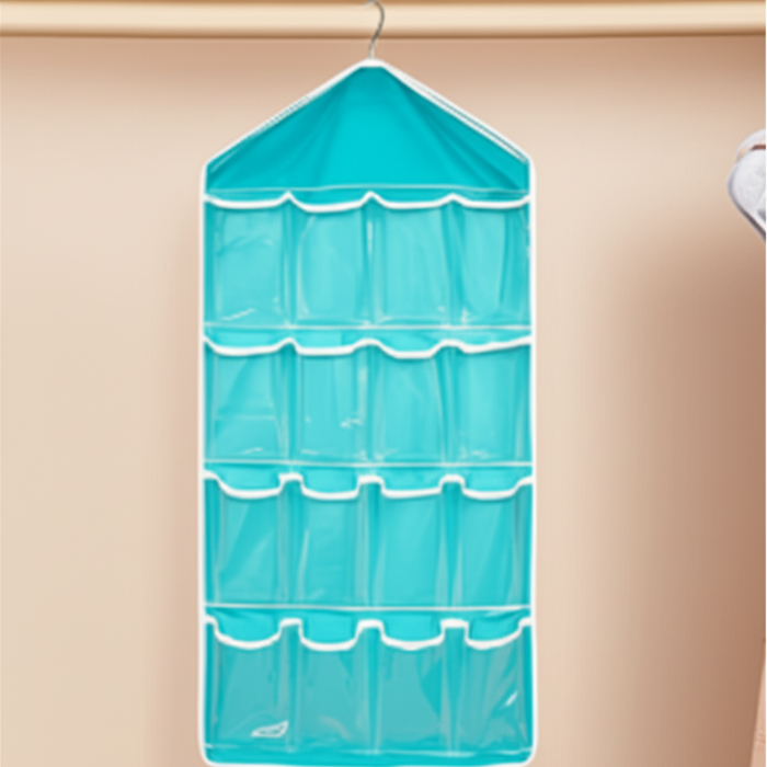 Premium 16 Pocket Hanging Wardrobe Organizer – Cupboard Storage for Socks, Lingerie & Clothes (Random color-Pack of 1)