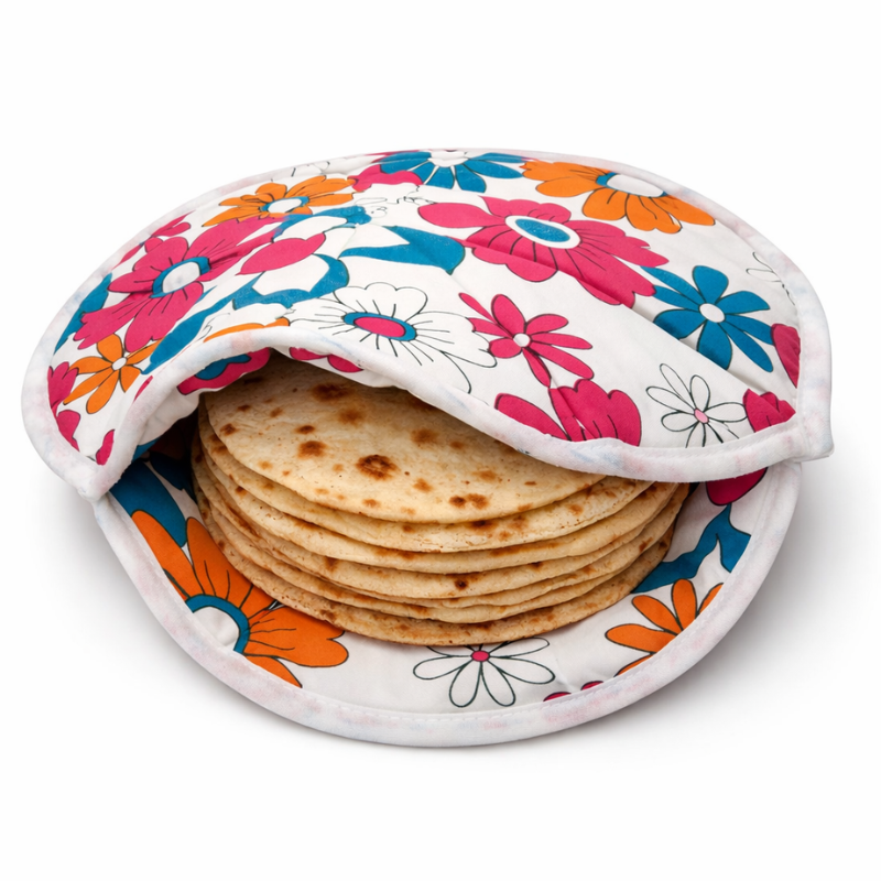 Standard Open Cloth Printed Cotton Roti Cover Bag | Reusable Chapati Warmer Cloth for Roti, Naan, Tortilla & Paratha (Random Print-Pack of 1)