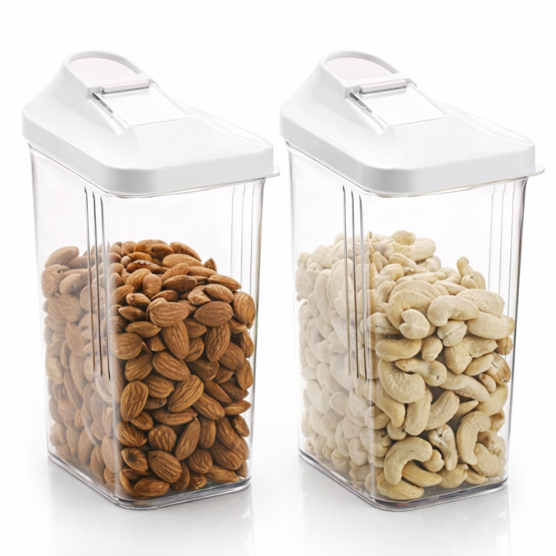 Plastic Kitchen Storage Jars with Easy-Flow Lids -Set of 6 – Airtight Containers for Spices, Grains, Snacks & Dry Food Storage