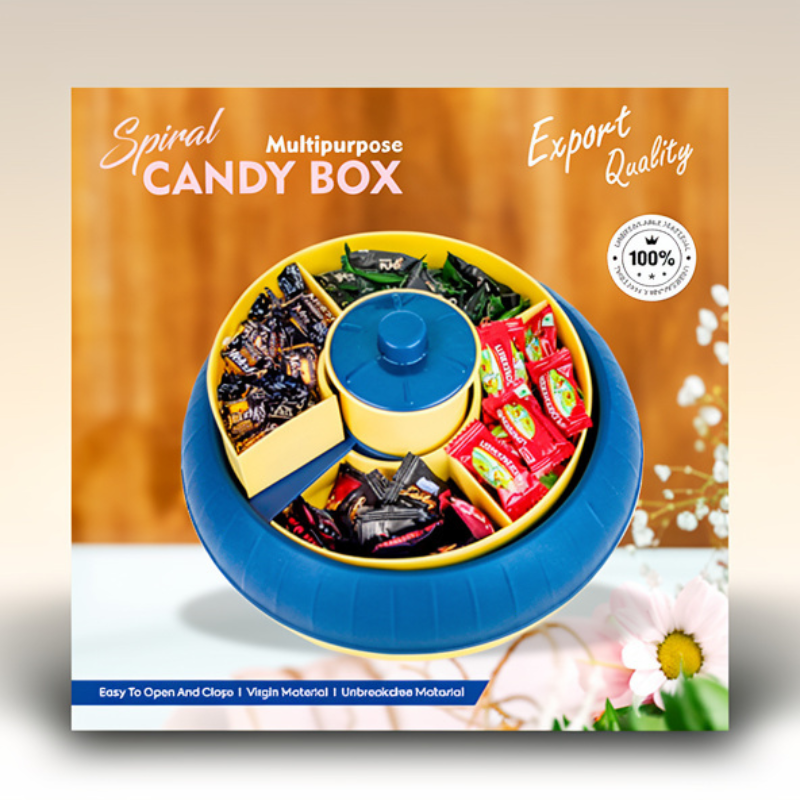 Spiral Multipurpose Candy Box – Rotating Dry Fruit & Snack Storage Organizer | Plastic Serving Box (Random Color-Pack of 1)