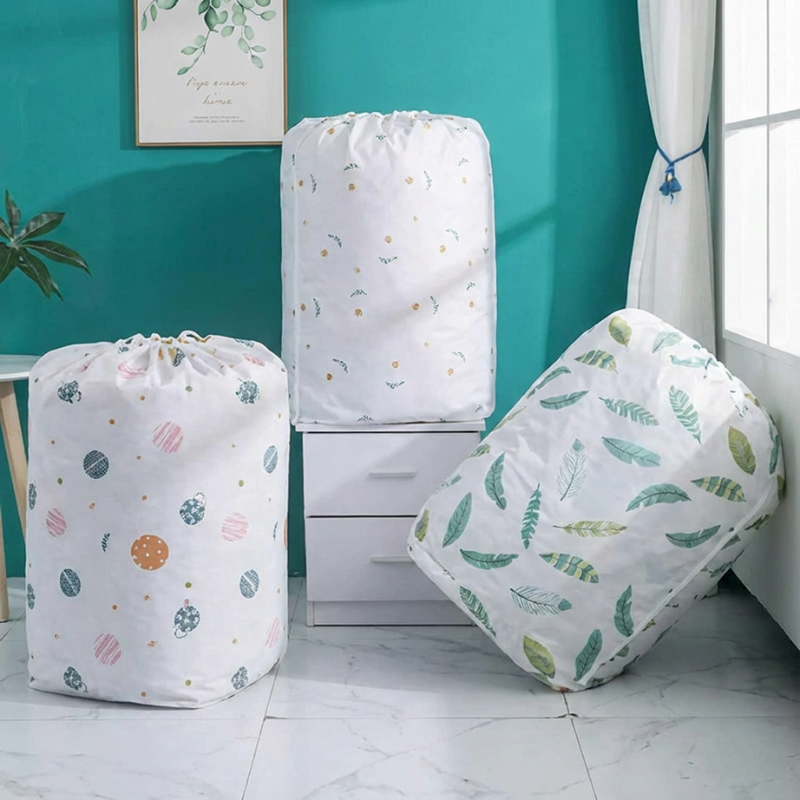 Multifunction Large Capacity Round Quilt Storage Bag – Waterproof, Foldable Underbed Organizer with Drawstring Closure for Clothes, Blankets & Bedding(Random Print-Pack of 1)