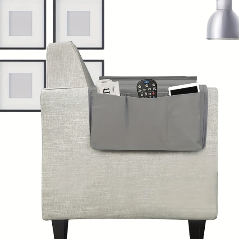 Sofa Armrest Organizer with Tray – Multi-Pocket Storage for Remotes, Magazines, Snacks & Essentials