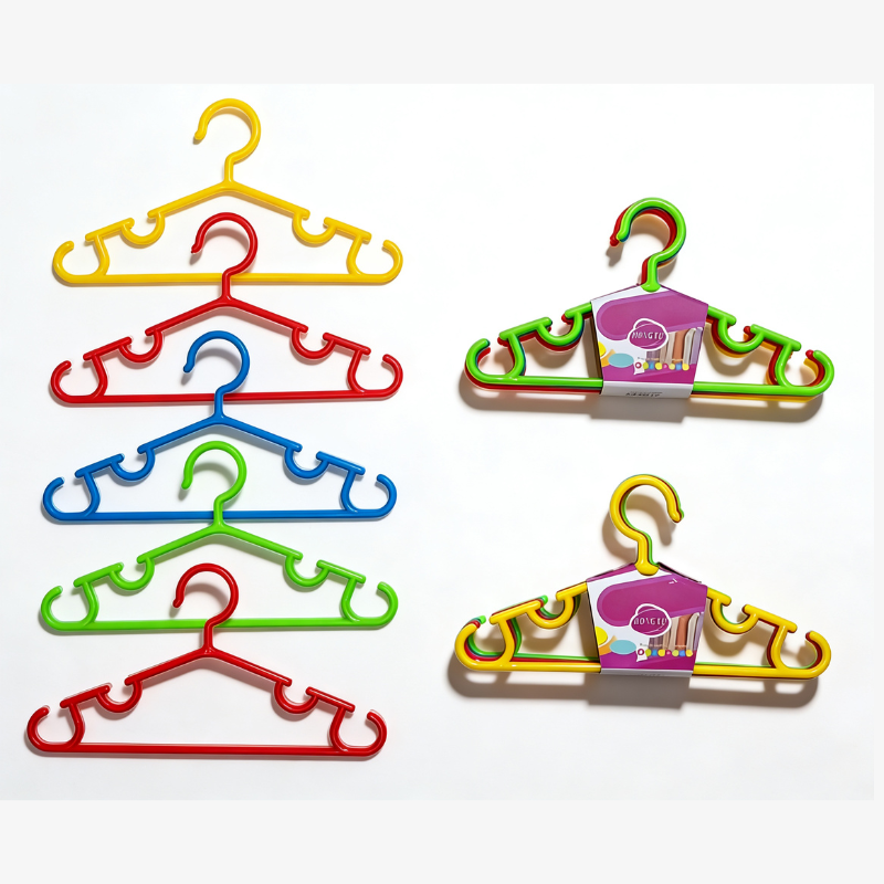 Plastic Clothes Hangers  – Strong Multicolor Hangers with Two Molded Shoulder Hooks (Random color-Pack of 5)