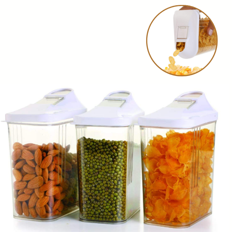 Anjani Smart Pour Airtight Cereal & Grain Storage Containers – Set of 2 Food Dispenser Boxes with Easy Pour Lid