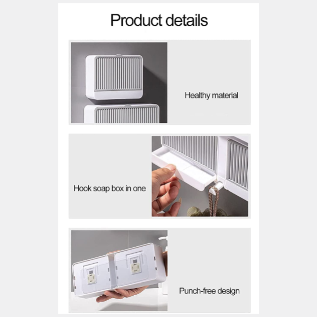 2 Grid Soap Tray Holder for Bathroom – Wall Mounted Soap Dish with Lid for Wash Basin (Random color-Pack of 1)