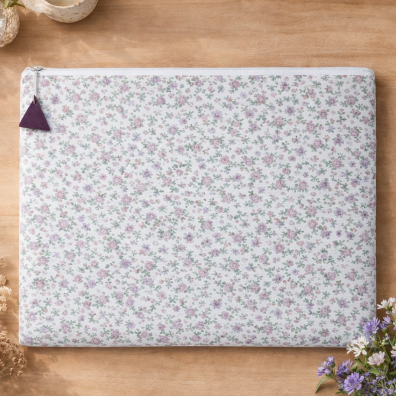 14-Inch Cotton Floral Print Laptop Sleeve – Protective MacBook & Notebook Cover | Soft Fabric Book Sleeve Pouch (Pack of 1)
