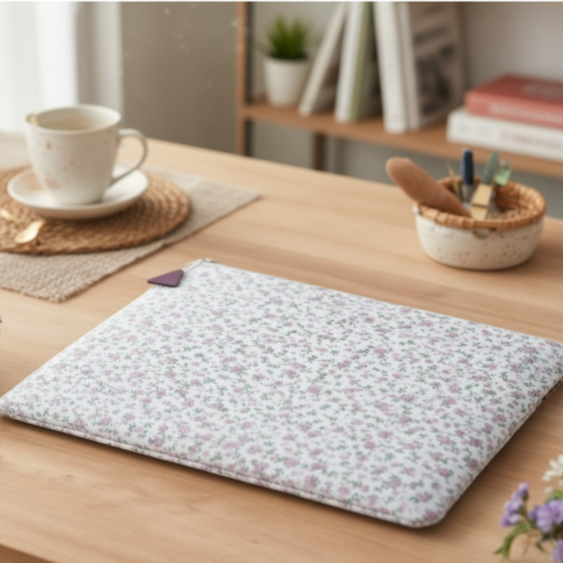 14-Inch Cotton Floral Print Laptop Sleeve – Protective MacBook & Notebook Cover | Soft Fabric Book Sleeve Pouch (Pack of 1)