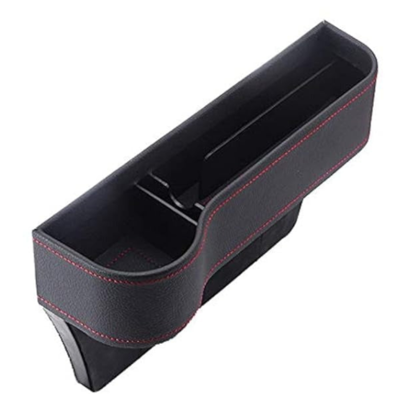 Multifunction Car Seat Organizer – Gap Filler Storage Box with Red Stitching
