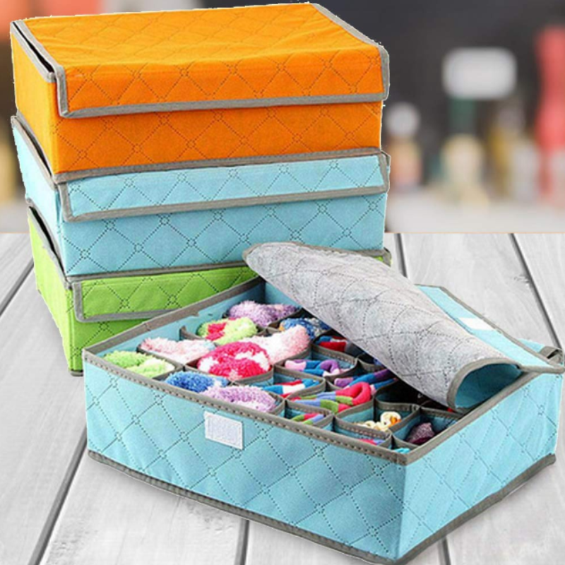 24 Grid Underwear & Socks Organizer Storage Box – Foldable Closet Drawer Divider for Clothes | Wardrobe Storage Box (Random Color- Pack of 1)