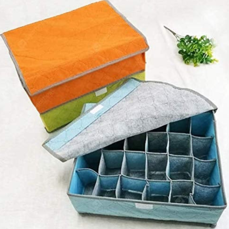 24 Grid Underwear & Socks Organizer Storage Box – Foldable Closet Drawer Divider for Clothes | Wardrobe Storage Box (Random Color- Pack of 1)