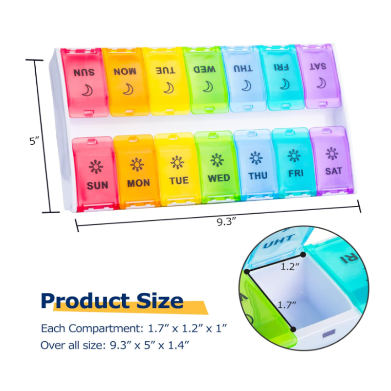 14 Days Weekly Pill Box – Portable Medicine Organizer with Daily Compartments