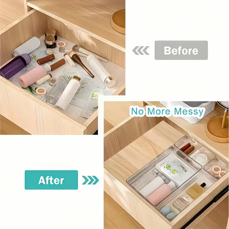 7-Piece Clear Drawer Organizer Tray Set - Multipurpose Storage Set for Kitchen, Home & Office