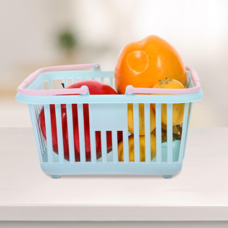 Small Mini Plastic Shopping Basket with Handles – Rectangular Grocery Storage Basket, Open Top Utility Organizer (Pack of 1)