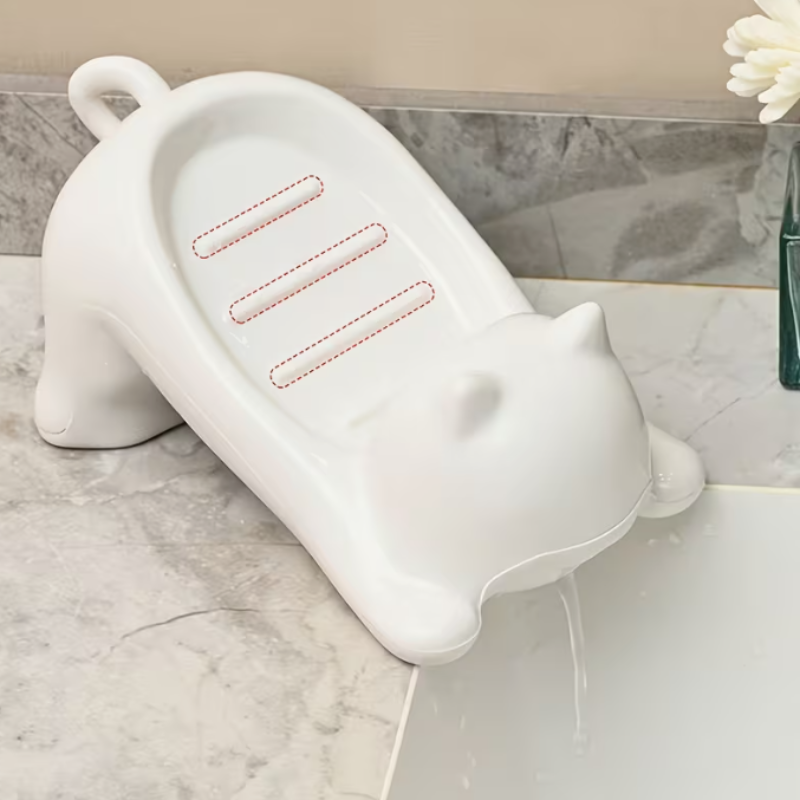 Dog Shaped Soap Dish Tray – Cute Bathroom Soap Holder with Drainage | Durable Plastic Soap Stand for Bathroom & Kitchen