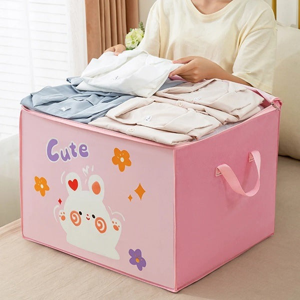 Large Capacity Cartoon Quilt Storage Bag – Durable Clothes & Bedding Organizer (Random Print)