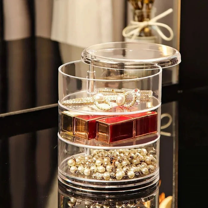 3-Layer Rotating Jewelry Storage Box –  Round Organizer for Rings, Earrings, and Accessories