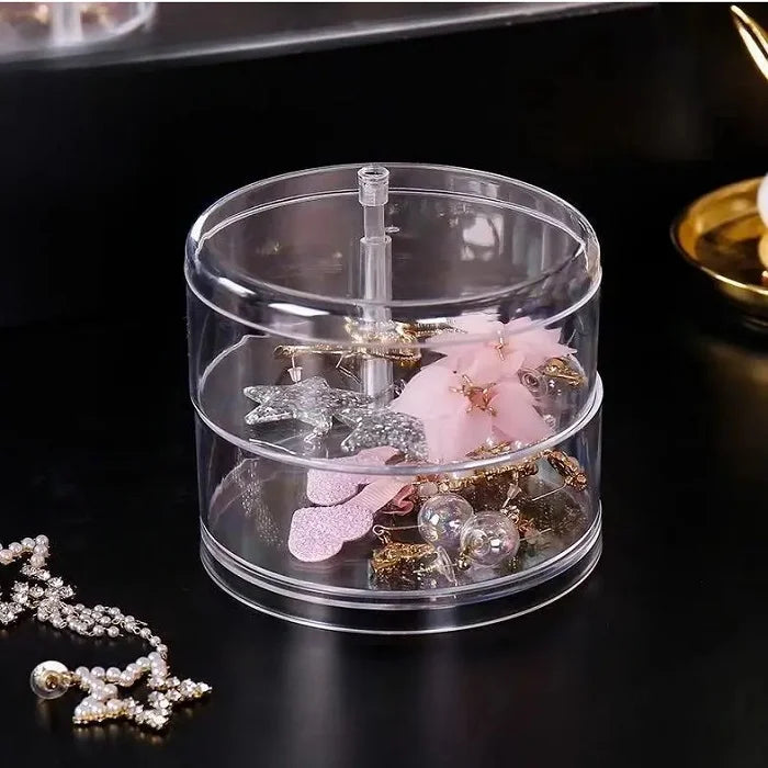 3-Layer Rotating Jewelry Storage Box –  Round Organizer for Rings, Earrings, and Accessories