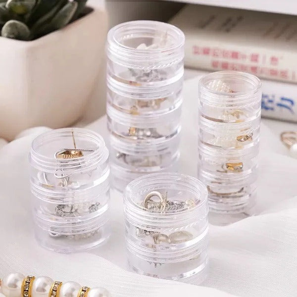 5 Layer Clear Plastic Jewelry Storage Box – Stackable Organizer for Earrings, Rings, Beads & Small Accessories (Pack of 1 Pc)