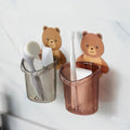 Cartoon Bear Self-Adhesive Toothbrush Holder – Wall Mounted Bathroom Organizer for Kids & Family (Random color-Pack of 1)