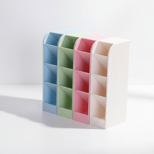 4 Grid Desktop Pen & Cosmetic Holder – Multi-Purpose Desk Organizer for Stationery & Makeup (Random Color-Pack of 1)