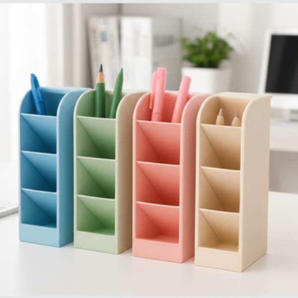 4 Grid Desktop Pen & Cosmetic Holder – Multi-Purpose Desk Organizer for Stationery & Makeup (Random Color-Pack of 1)