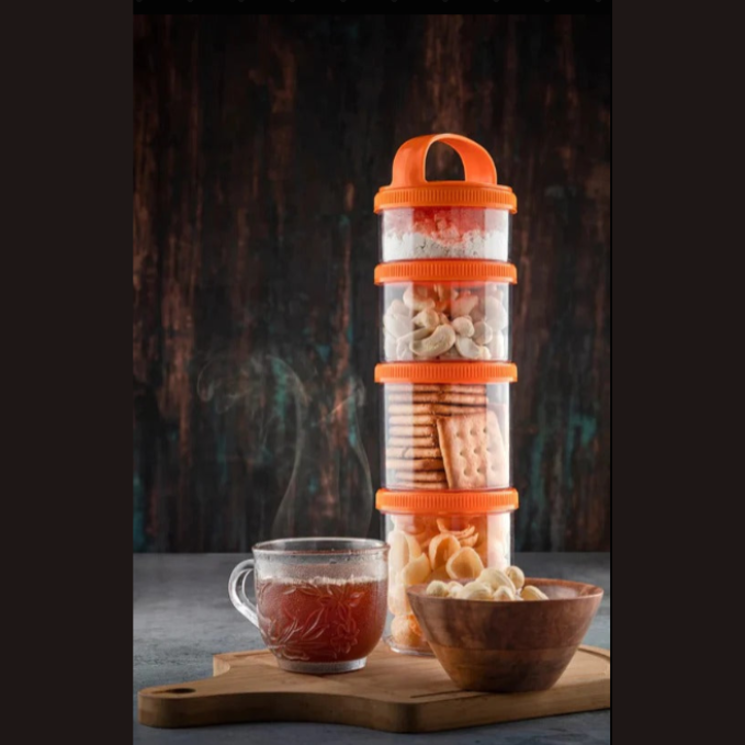 4-in-1 Modular Dry Fruit & Snack Storage Container – Airtight, Stackable Jars with Handle for Home & Travel (Pack of 1)