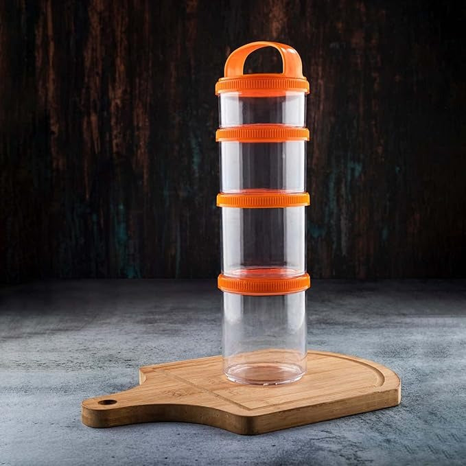 4-in-1 Modular Dry Fruit & Snack Storage Container – Airtight, Stackable Jars with Handle for Home & Travel (Pack of 1)