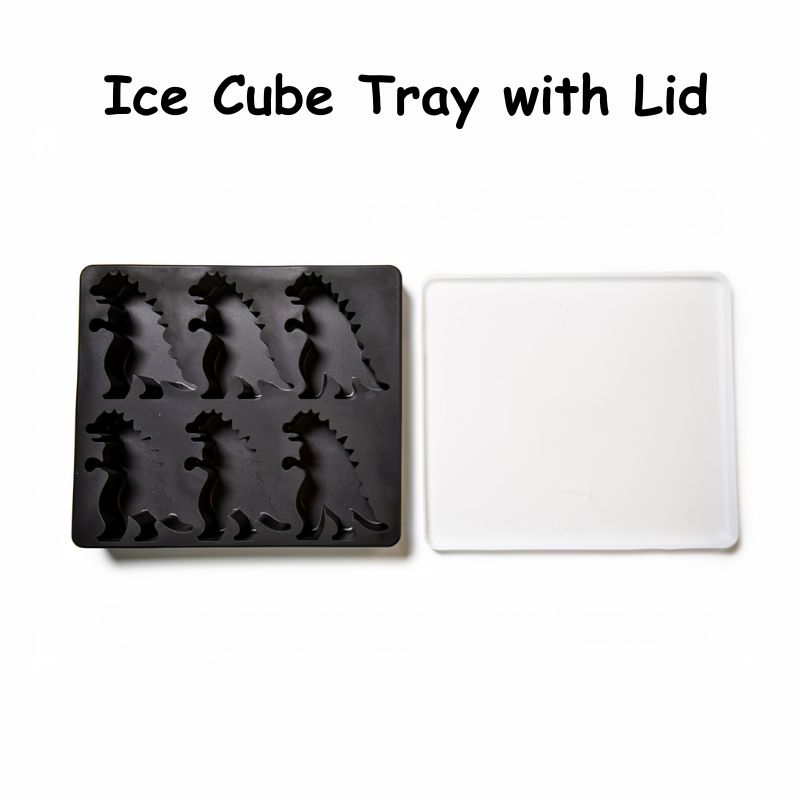 6 Cavity Dinosaur Ice Cube Tray with Lid – Fun Silicone Ice Mold for Drinks & Desserts (Random Color- Pack of 1)