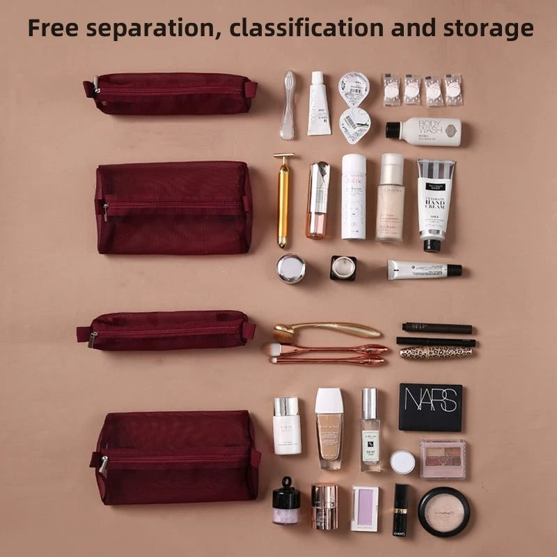 4-in-1 Roll-Up Hanging Makeup Bag with Detachable Mesh Pouches – Travel Cosmetic Organizer (Random Color-Pack of 1)