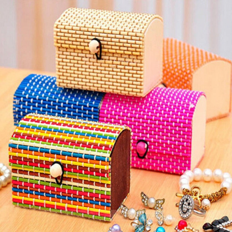 Bamboo Jewellery Box – Elegant Natural Bamboo Storage Case for Rings, Earrings & Accessories (Random color-Pack of 1)