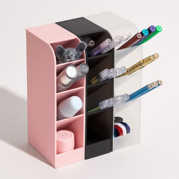 4 Grid Desktop Pen & Cosmetic Holder – Multi-Purpose Desk Organizer for Stationery & Makeup (Random Color-Pack of 1)