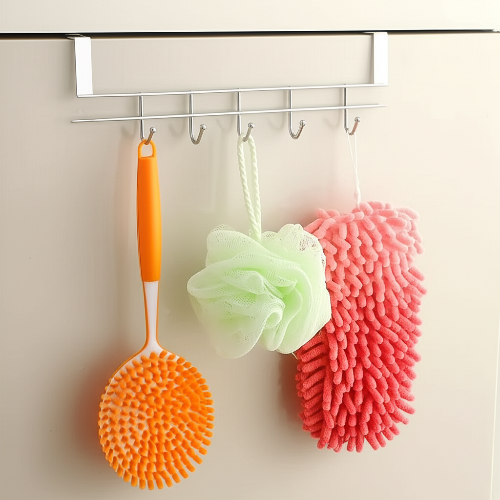 Stainless Steel Hook Hanger with 5 Hooks – Space Saving Organizer for Kitchen, Bathroom & Home Essentials