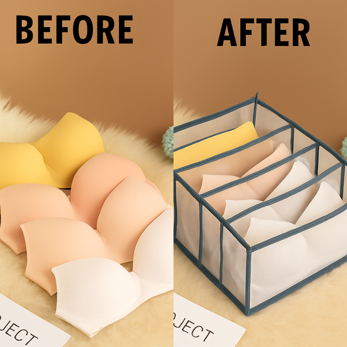 7 Compartment Under Garment Storage Box – Foldable Fabric Organizer for Socks, Underwear, Lingerie & Closet Drawer Storage(Pack of 1)