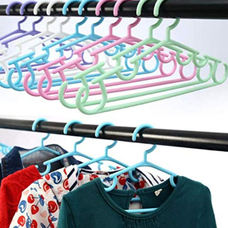 Plastic Clothes Hangers  – Strong Multicolor Hangers with Two Molded Shoulder Hooks (Random color-Pack of 5)