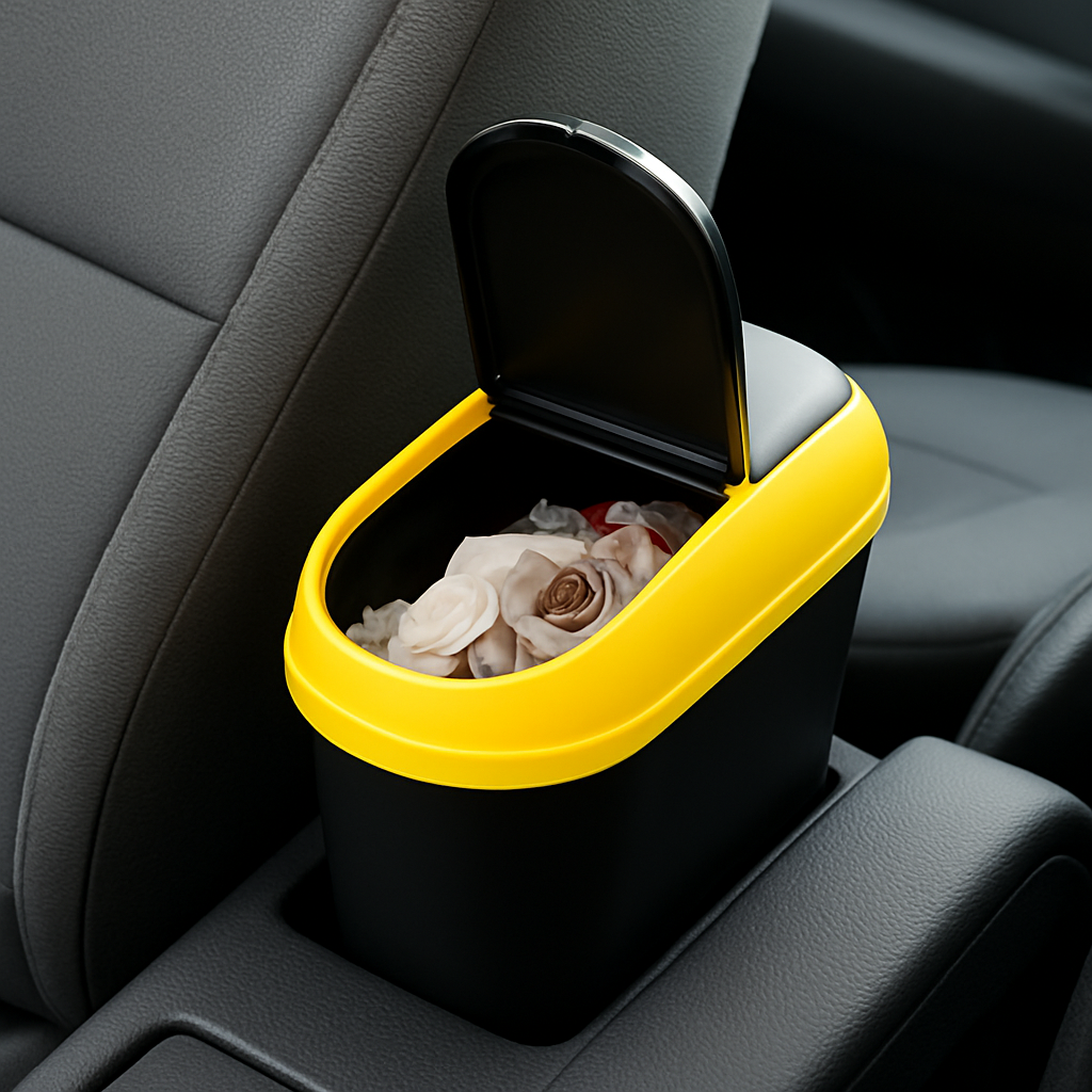 2-Way Lid Car Dust Bin – Multifunctional Garbage Organizer for Car & Vehicle (Random color-Pack of 1)